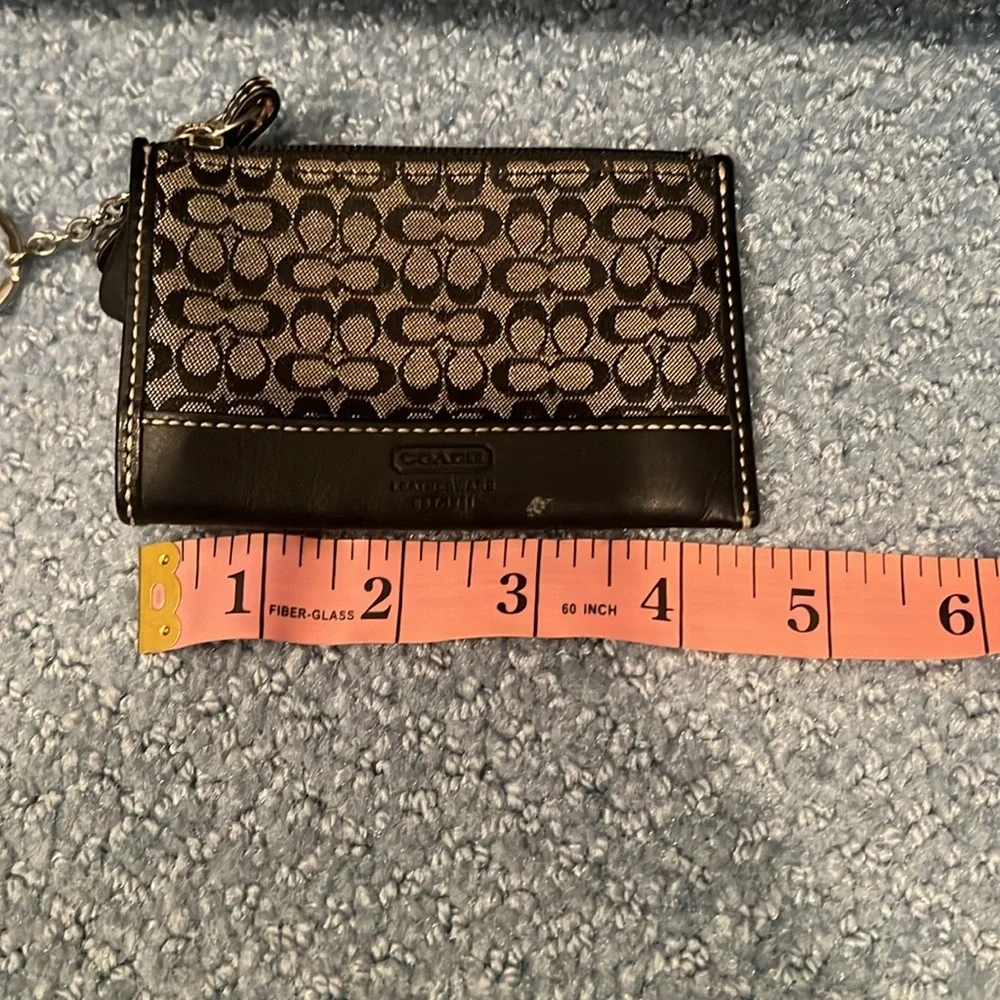 Coach Black Gray Signature wallet Jacquard Card ID Holder Key Chain host pick - Picture 10 of 15